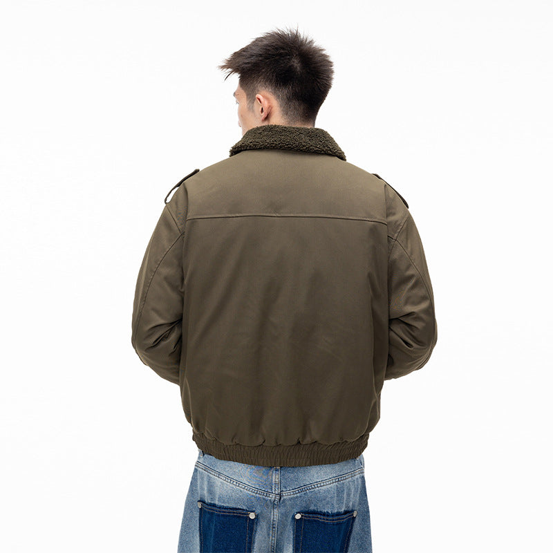 Style Vintage Lapel Jacket for Men, Casual Loose Thick Cotton Coat, Two-Piece Design, Streetwear Fashion
