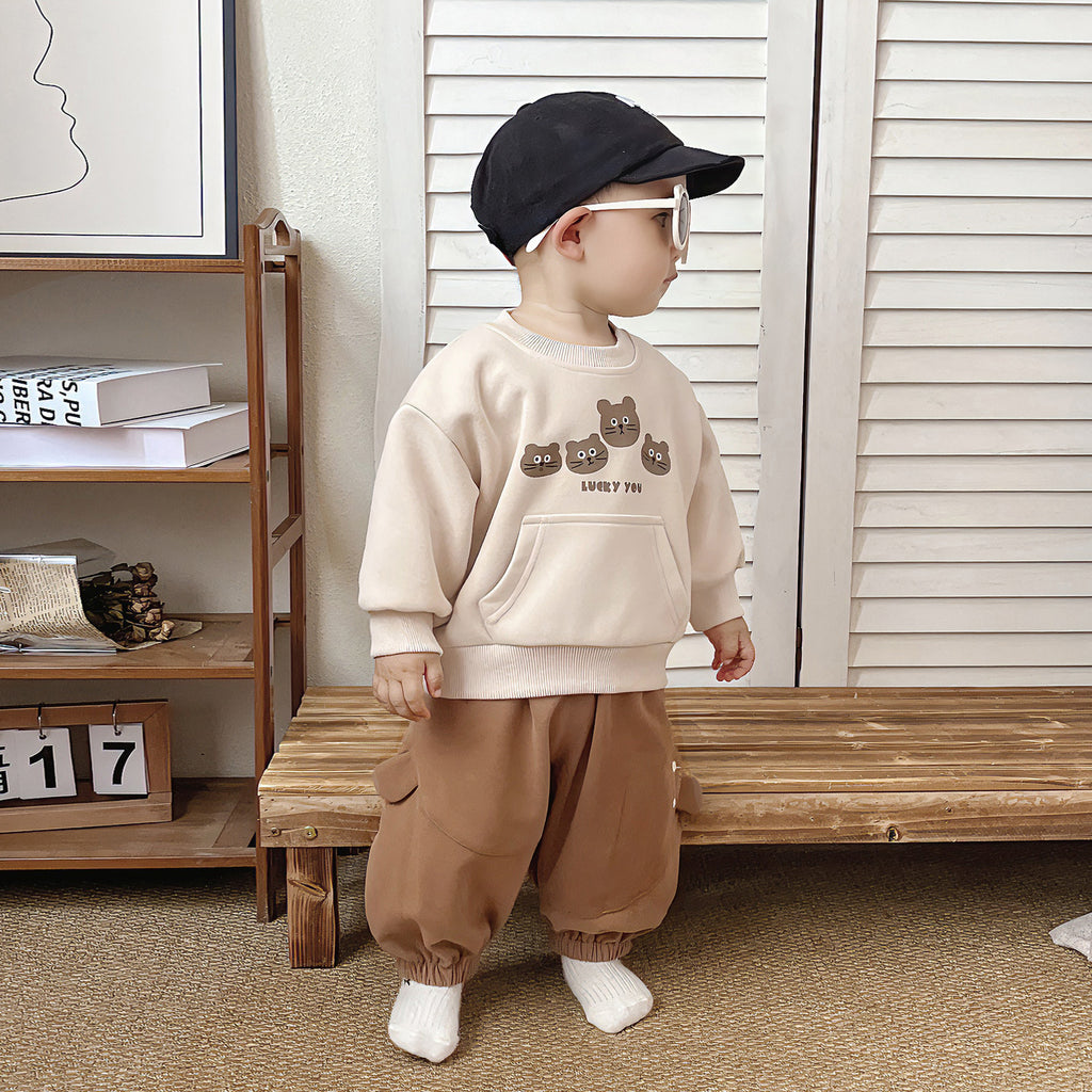 Cute Cartoon Baby Boy Autumn Long Sleeve Hoodie and Pants Set, Stylish Two-Piece Outfit