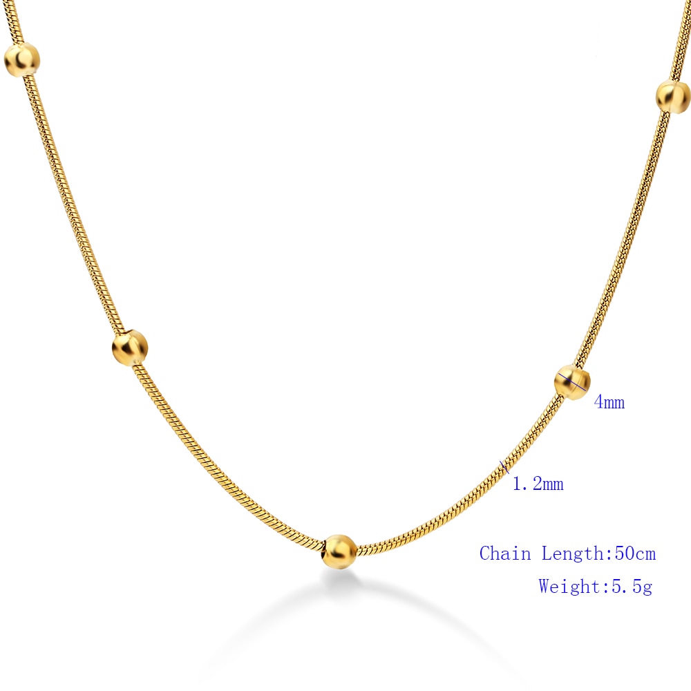 Stainless Steel Gold-color Round Ball Pendant Necklace Link Chain Necklace Fashion Jewelry For Women or Men