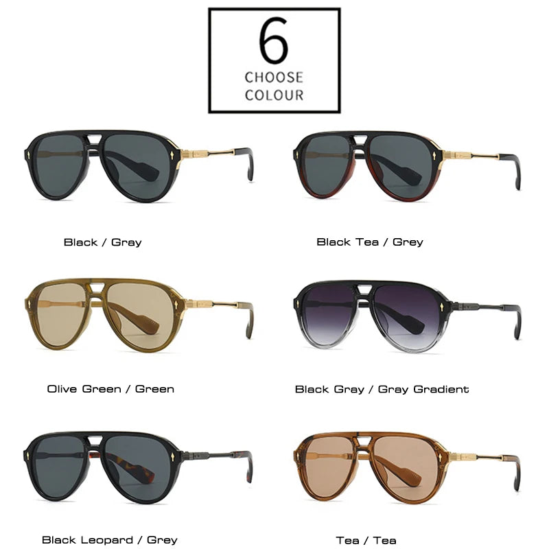 Retro Double Bridges Pilot Men Sunglasses Fashion Brand Designer Shades  Trending Rivets Women Luxury Sun Glasses