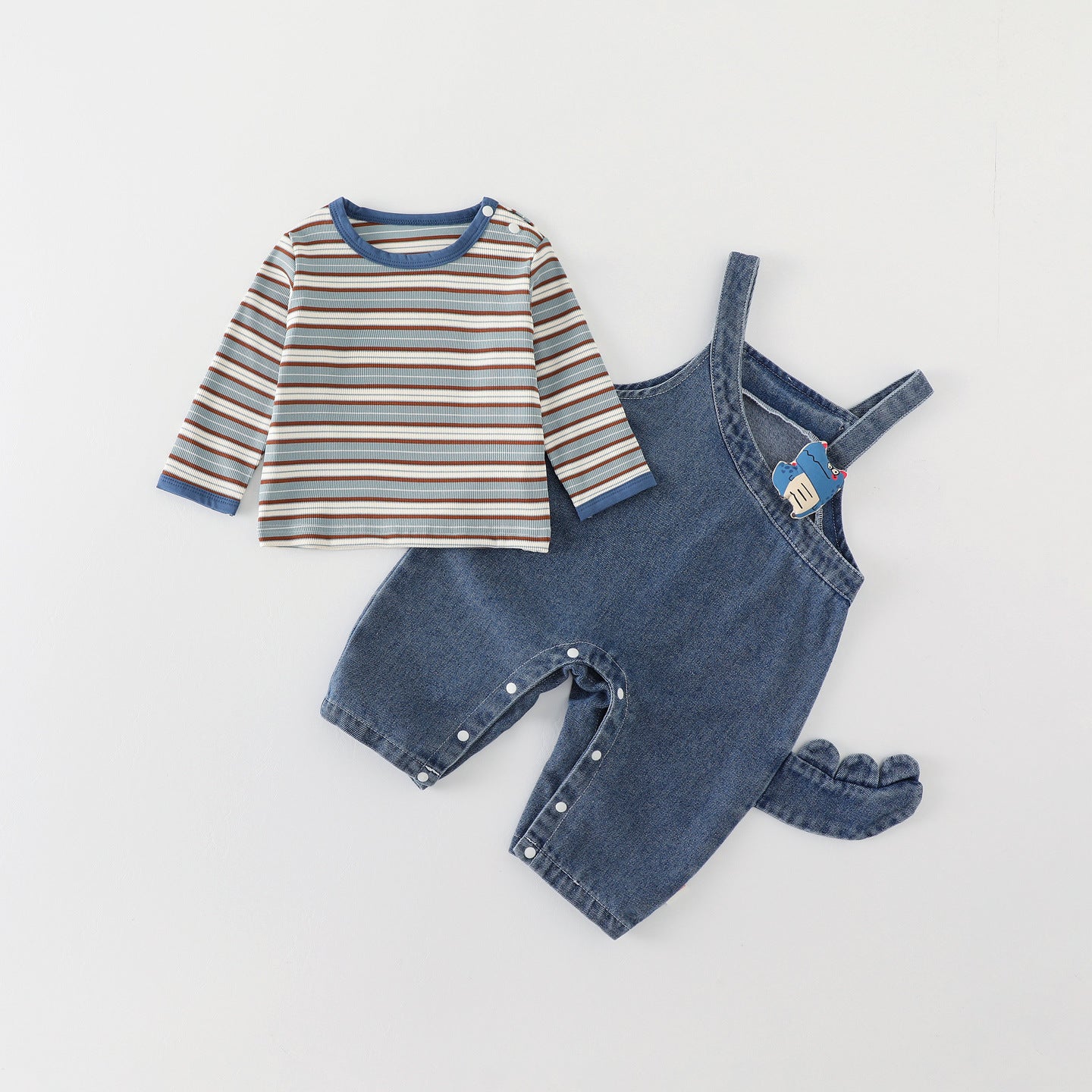 Cute Dinosaur Overalls Set for Toddlers, Cartoon Stylish Two-Piece Outfit for Boys and Girls, Spring and Autumn Wear