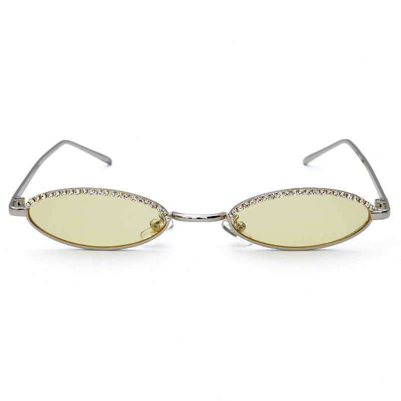 New Personality Crystal Fashion Cat-Eye Sunglasses For Men And Women Small Frame Oval Rhinestones Retro Wild Sunglasses