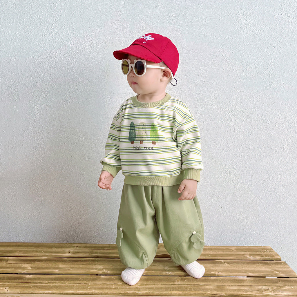 Cute Cartoon Stripe Hoodie Set for Boys, Casual Spring and Autumn Outfit, Two-Piece Suit for Toddlers and Preschool Kids