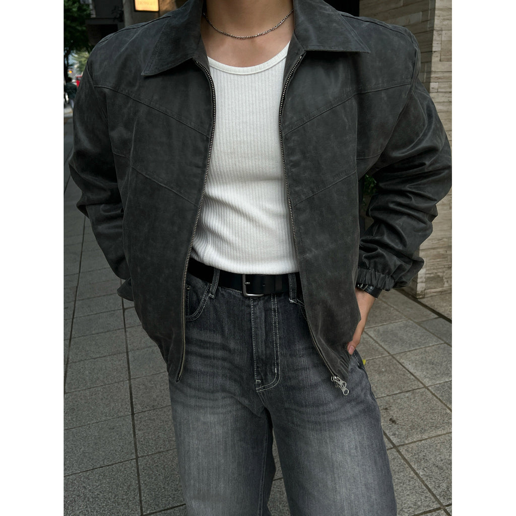 Casual Retro Style Short Jacket for Men Loose Fit Turn-Down Collar Outerwear Fashion Versatile Top