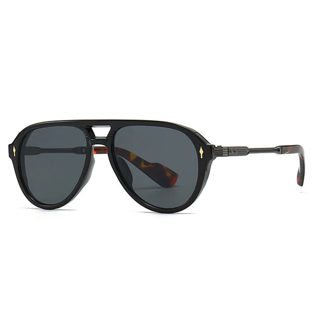 Retro Double Bridges Pilot Men Sunglasses Fashion Brand Designer Shades  Trending Rivets Women Luxury Sun Glasses
