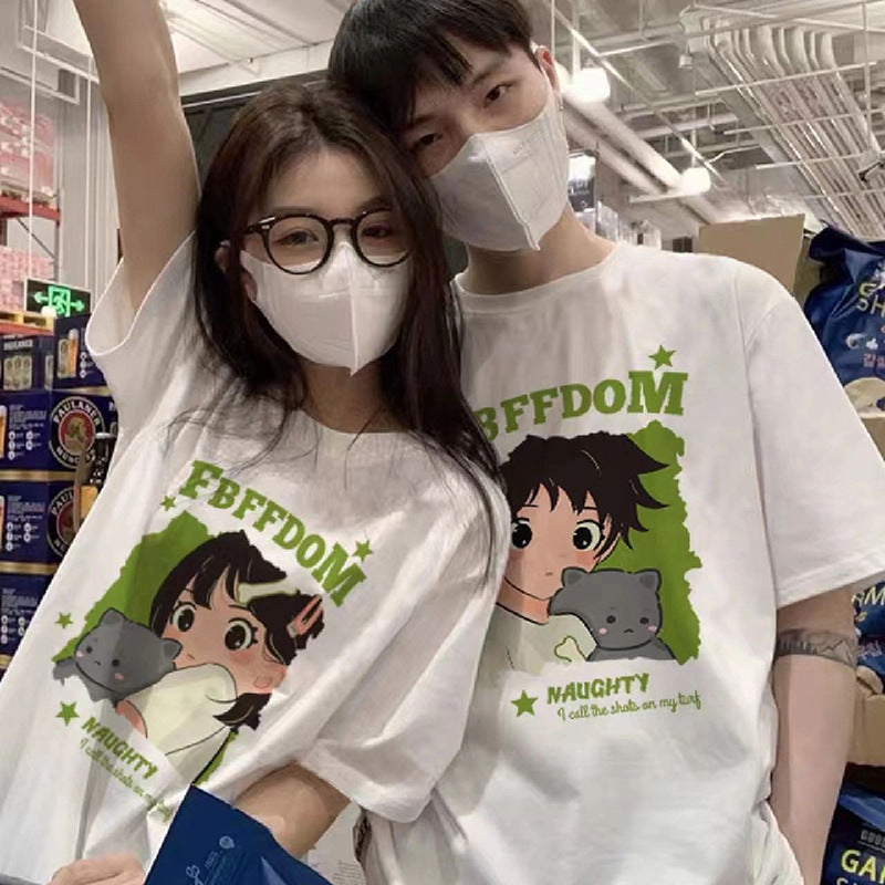 Casual Couple Matching Outfits Summer Fashion Set Short Sleeve T-Shirt for Men and Women