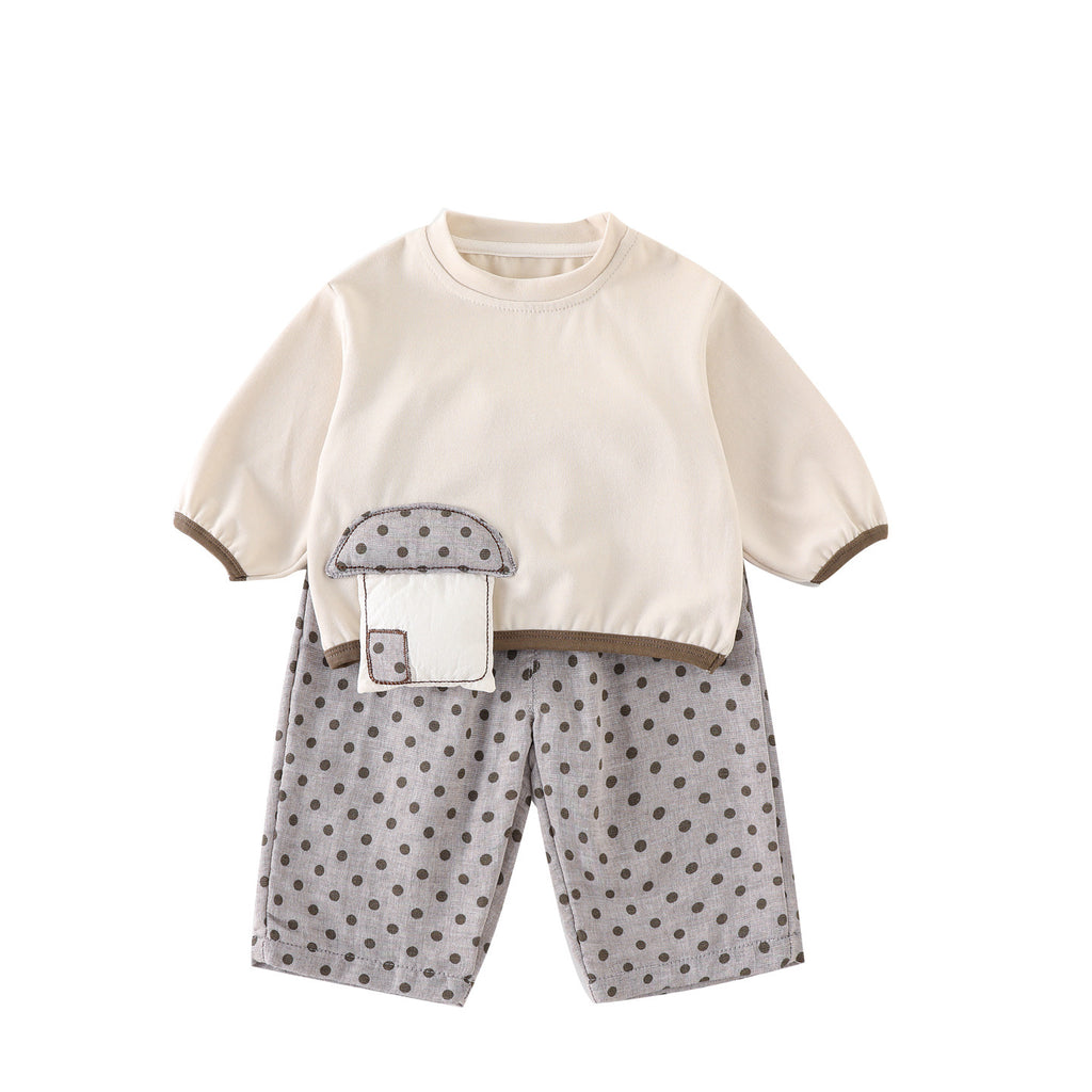 Cute Mushroom Long Sleeve Top for GirlsChildren's Outfit, A-Class New Autumn Fashion Set
