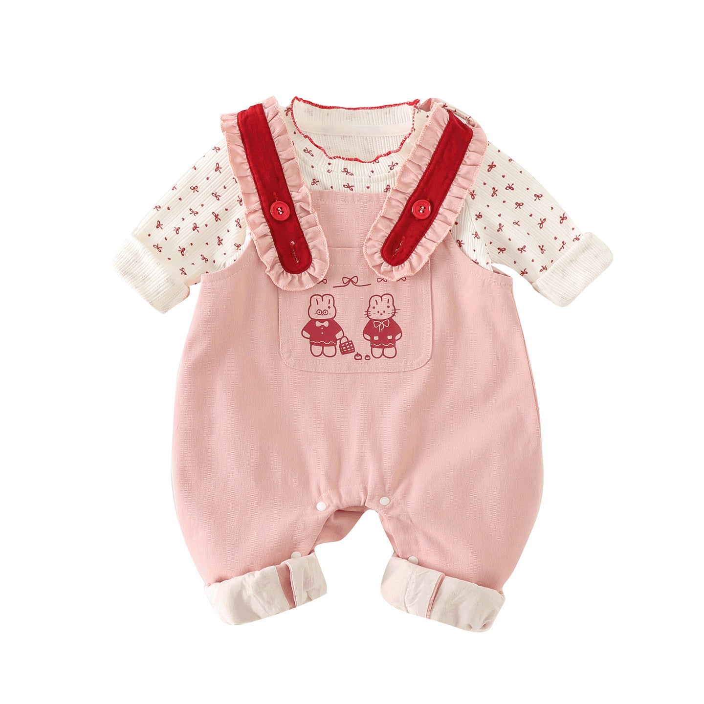 Cute Two-Piece Outfit for Baby Girls, Adjustable Strap Pants Set with Basic Top, Spring Fashion Style