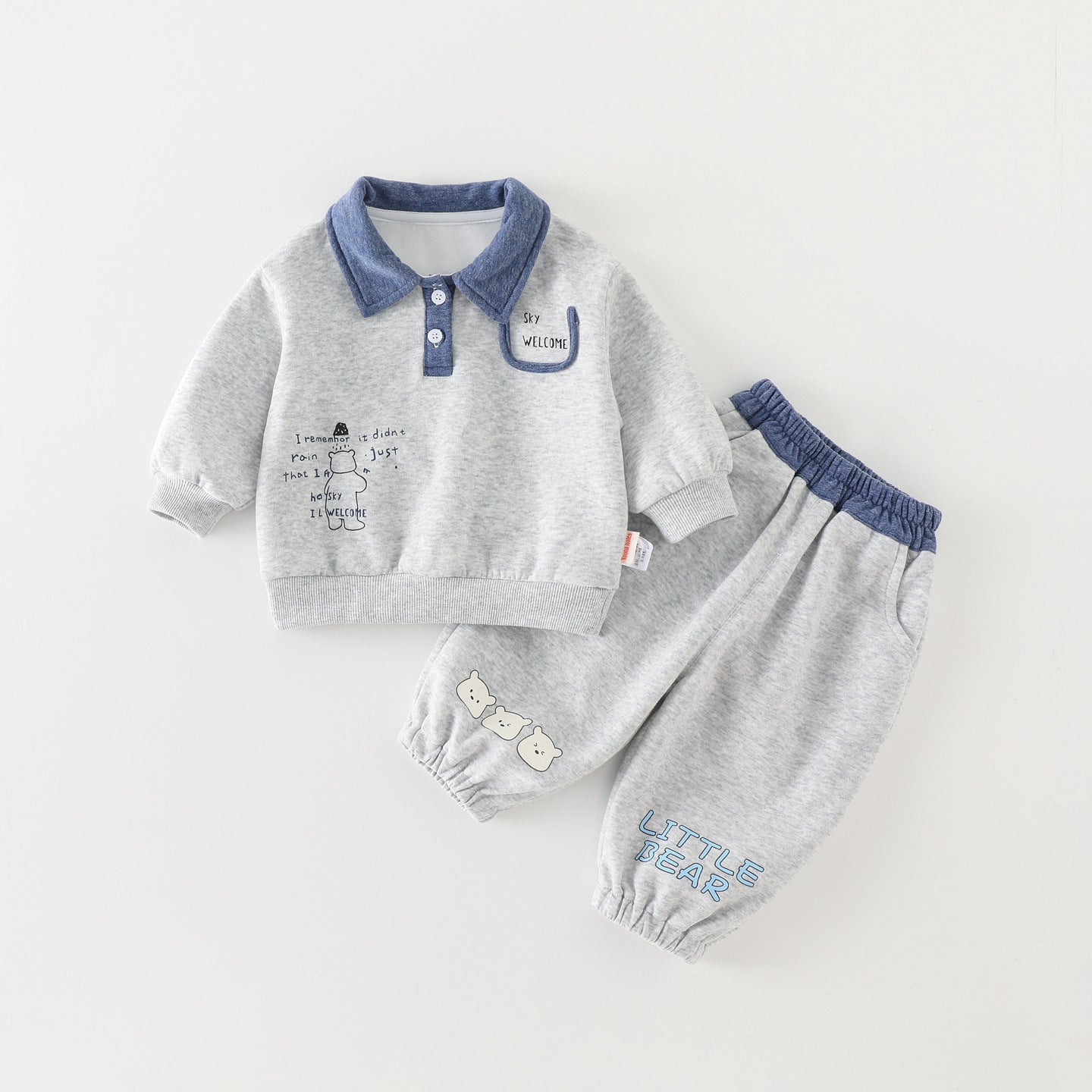 Cute Baby Boy Autumn Long Sleeve Separated Outfit Set with Turn-Down Collar, Stylish Two-Piece Suit for Spring and Autumn Outdoor Wear