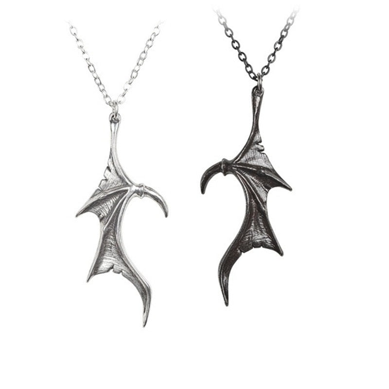 Personality Punk Heart Double Color Wing Necklace for Women Men Vinatge Fashion Statement Wing Pendant Necklace for Lovers