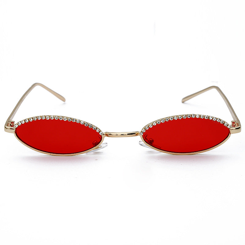 New Personality Crystal Fashion Cat-Eye Sunglasses For Men And Women Small Frame Oval Rhinestones Retro Wild Sunglasses