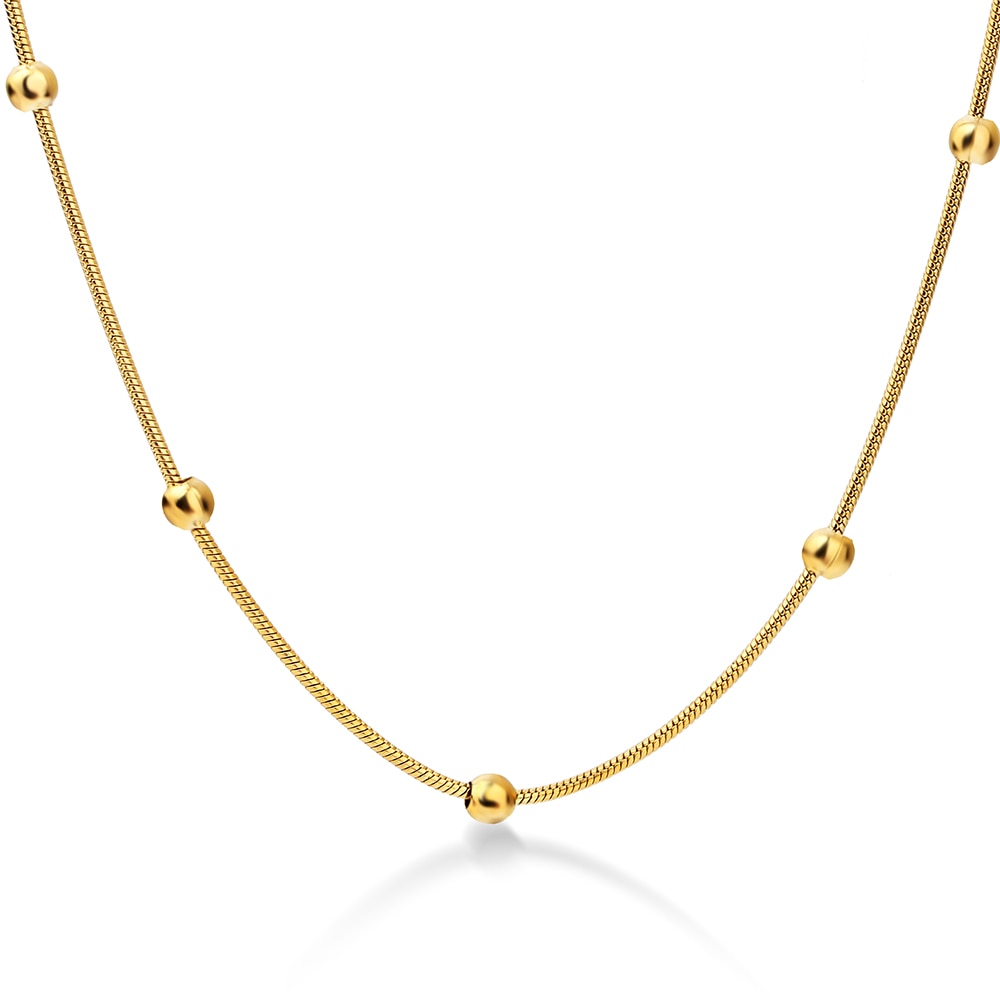 Stainless Steel Gold-color Round Ball Pendant Necklace Link Chain Necklace Fashion Jewelry For Women or Men