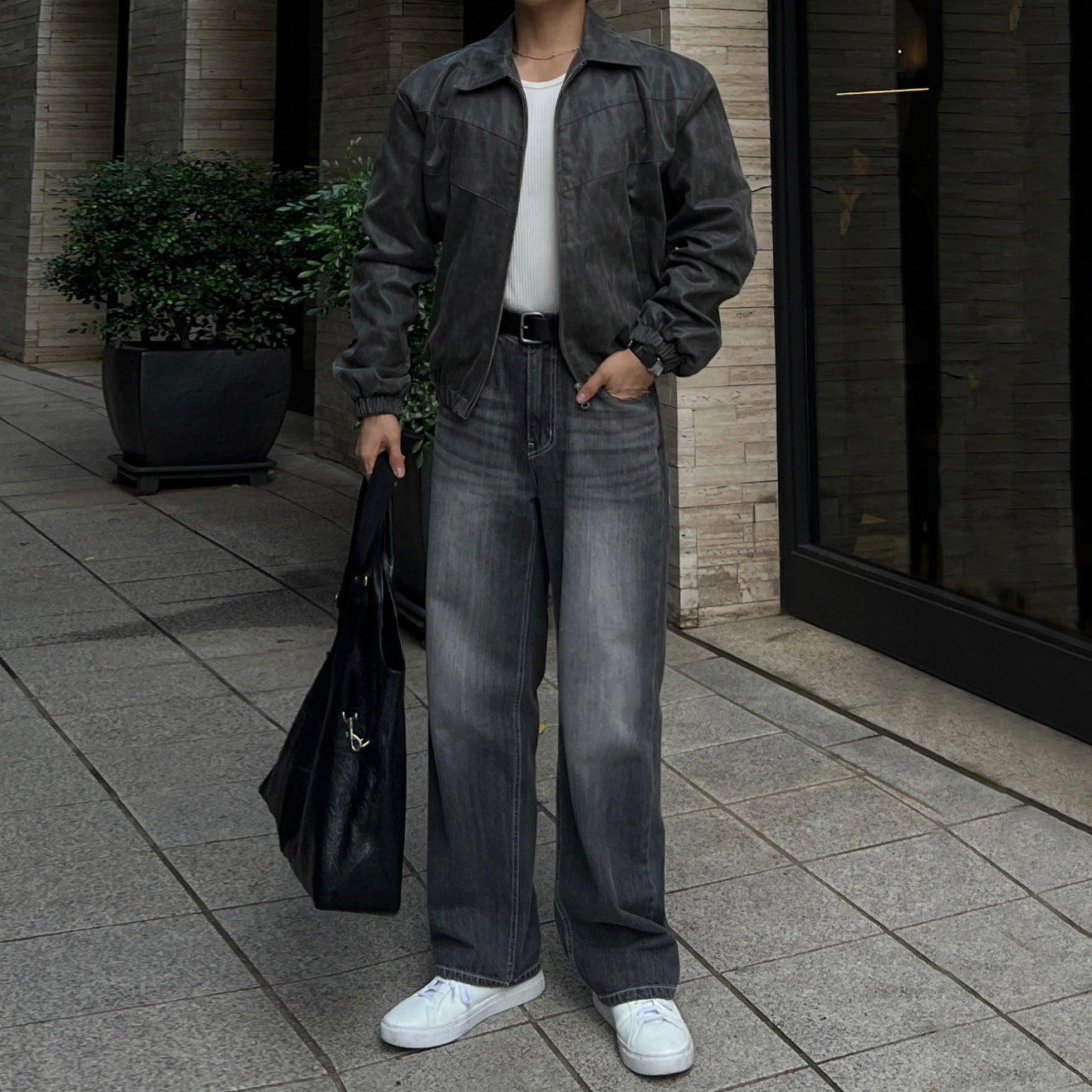 Casual Retro Style Short Jacket for Men Loose Fit Turn-Down Collar Outerwear Fashion Versatile Top