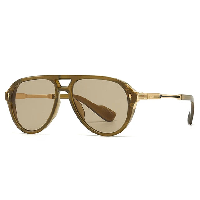 Retro Double Bridges Pilot Men Sunglasses Fashion Brand Designer Shades  Trending Rivets Women Luxury Sun Glasses