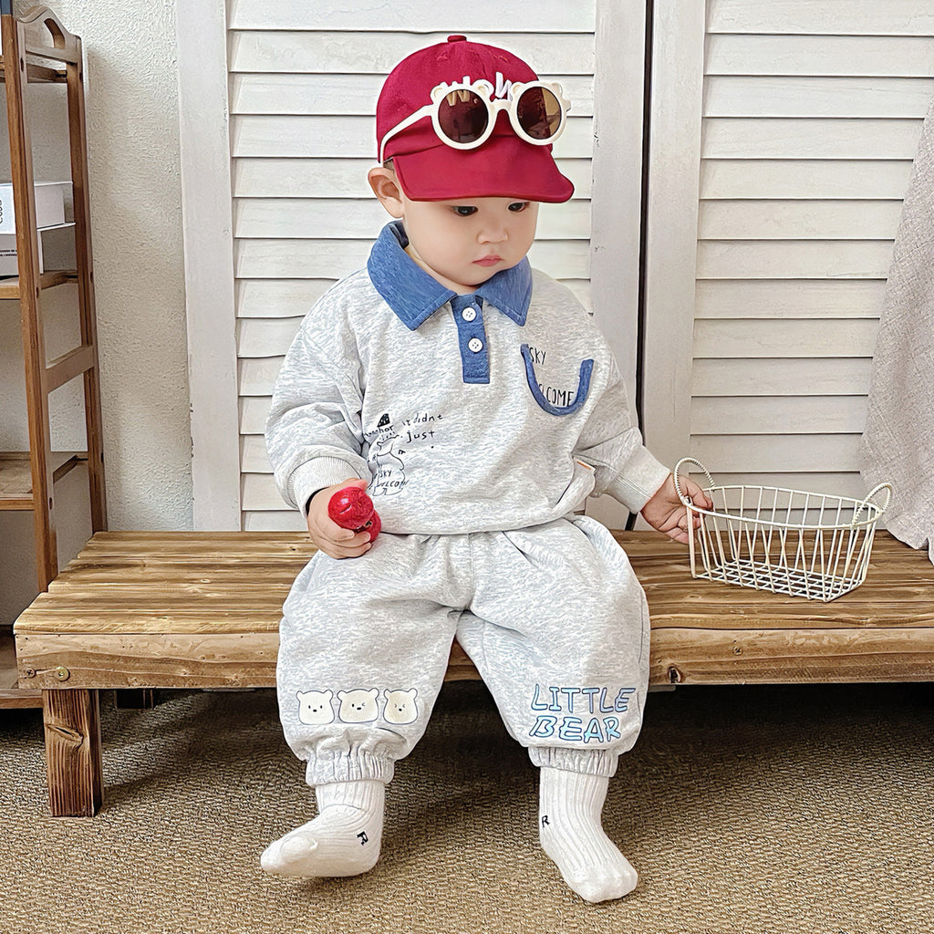 Cute Baby Boy Autumn Long Sleeve Separated Outfit Set with Turn-Down Collar, Stylish Two-Piece Suit for Spring and Autumn Outdoor Wear