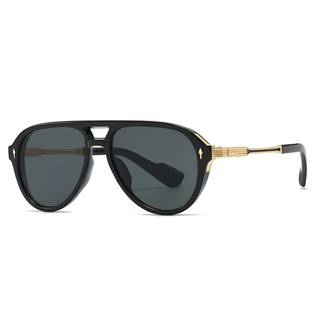 Retro Double Bridges Pilot Men Sunglasses Fashion Brand Designer Shades  Trending Rivets Women Luxury Sun Glasses