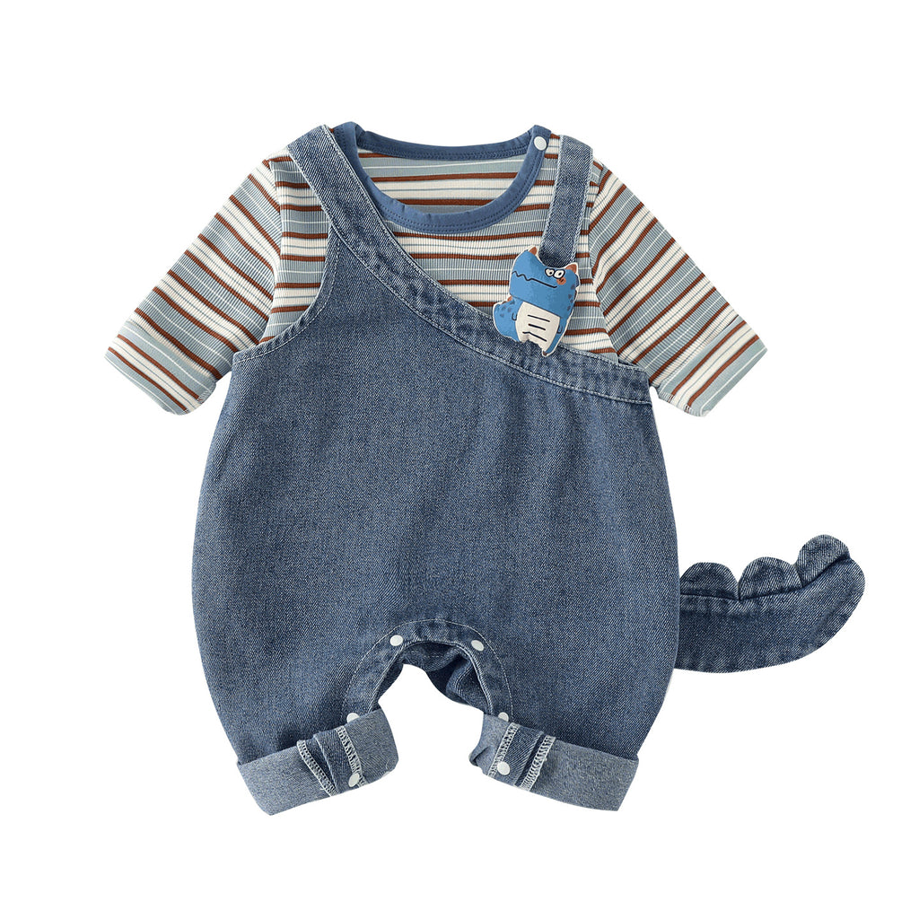 Cute Dinosaur Overalls Set for Toddlers, Cartoon Stylish Two-Piece Outfit for Boys and Girls, Spring and Autumn Wear