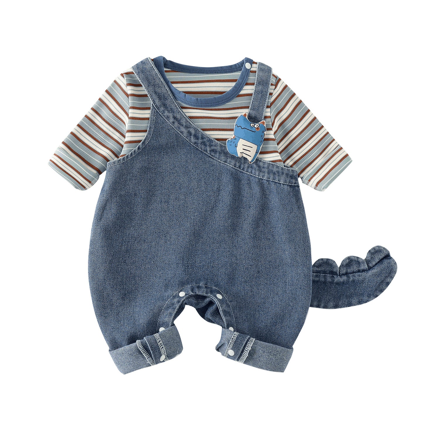 Cute Dinosaur Overalls Set for Toddlers, Cartoon Stylish Two-Piece Outfit for Boys and Girls, Spring and Autumn Wear
