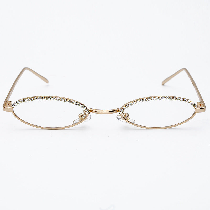 New Personality Crystal Fashion Cat-Eye Sunglasses For Men And Women Small Frame Oval Rhinestones Retro Wild Sunglasses