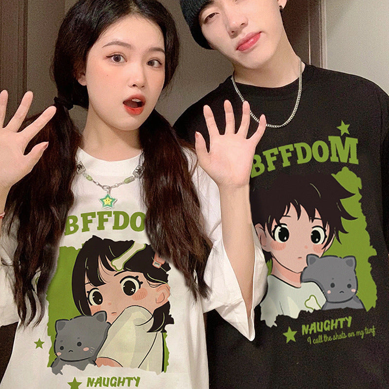 Casual Couple Matching Outfits Summer Fashion Set Short Sleeve T-Shirt for Men and Women