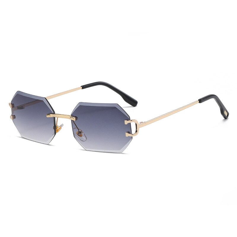 Fashion Ladies Sunglasses Rimless Octagon UV400 Frameless Gold Metal Rectangle Polygon Glasses for Men