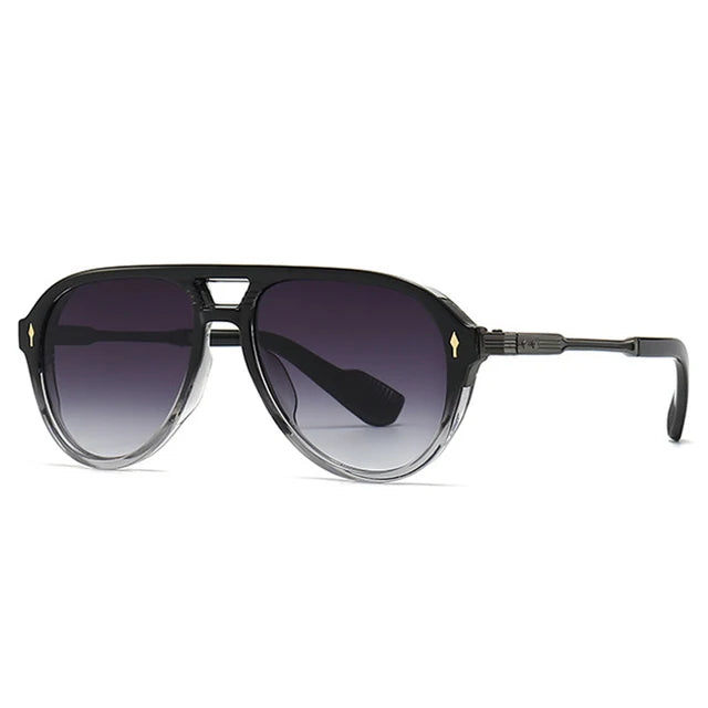 Retro Double Bridges Pilot Men Sunglasses Fashion Brand Designer Shades  Trending Rivets Women Luxury Sun Glasses