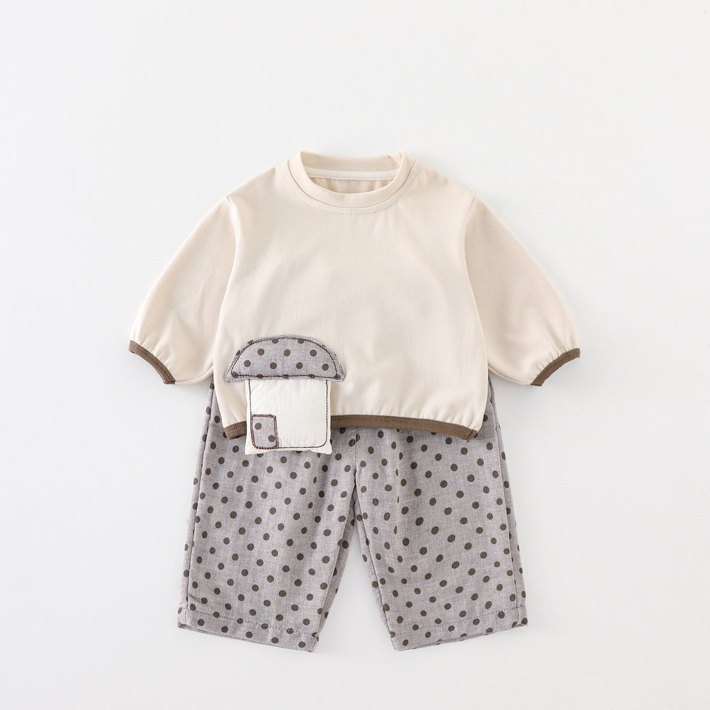 Cute Mushroom Long Sleeve Top for GirlsChildren's Outfit, A-Class New Autumn Fashion Set