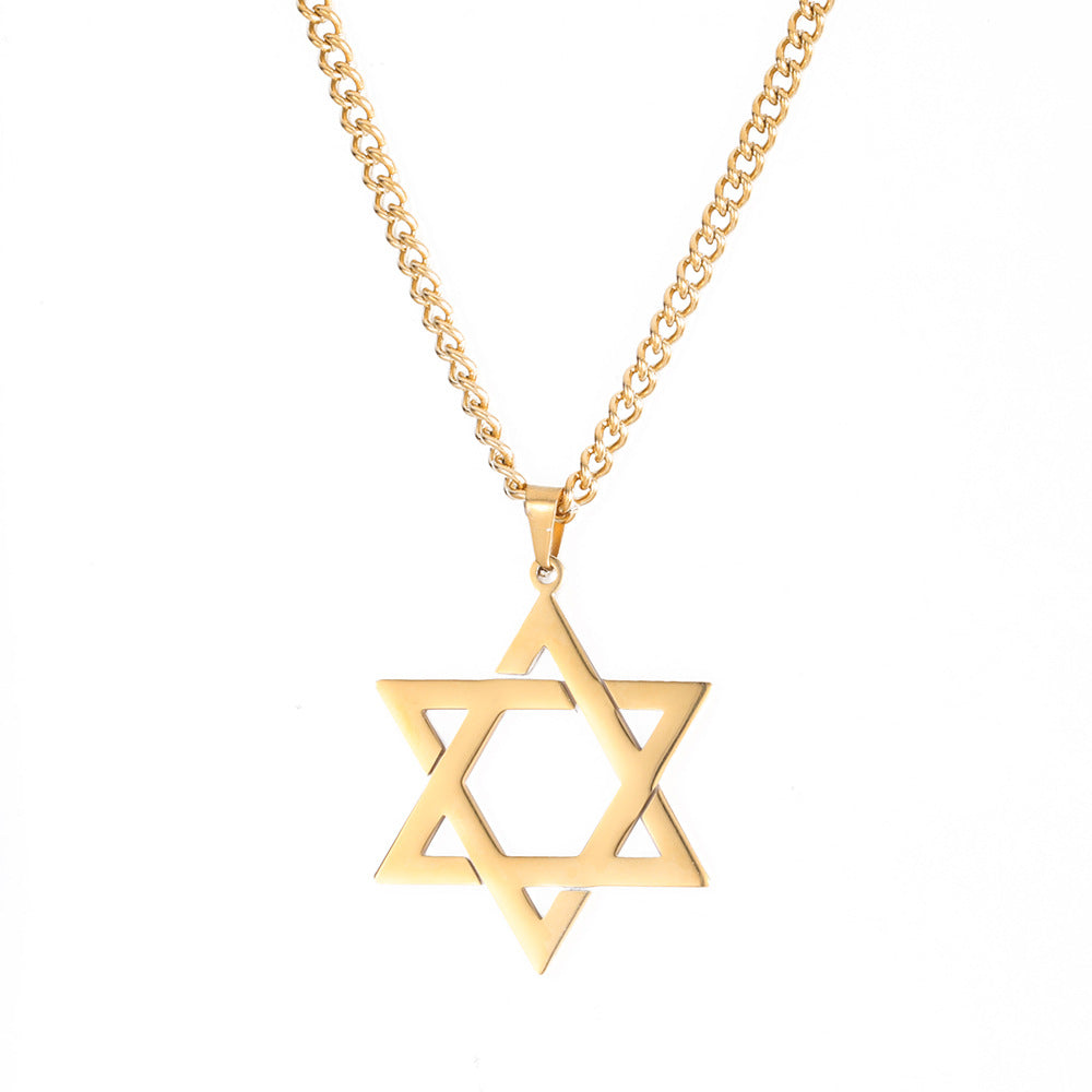 Stainless Steel Hexagram Necklace Fashion Simple Wandering Pendant Retro Men And Women Couple Hollow Pendant