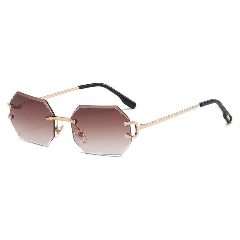 Fashion Ladies Sunglasses Rimless Octagon UV400 Frameless Gold Metal Rectangle Polygon Glasses for Men