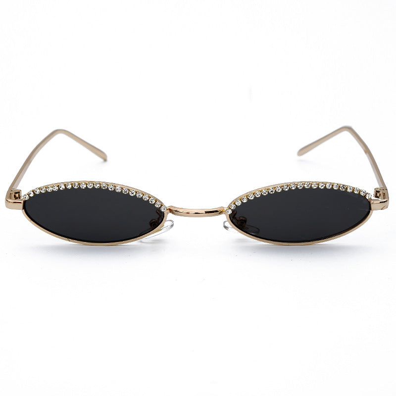New Personality Crystal Fashion Cat-Eye Sunglasses For Men And Women Small Frame Oval Rhinestones Retro Wild Sunglasses