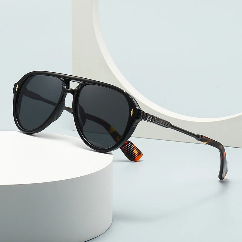 Retro Double Bridges Pilot Men Sunglasses Fashion Brand Designer Shades  Trending Rivets Women Luxury Sun Glasses