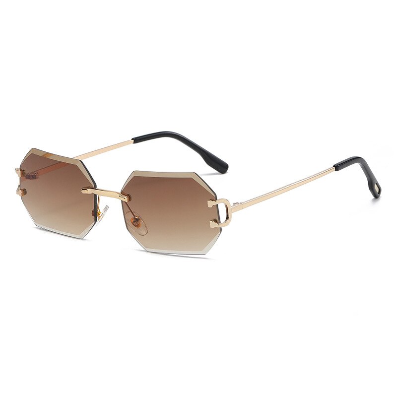 Fashion Ladies Sunglasses Rimless Octagon UV400 Frameless Gold Metal Rectangle Polygon Glasses for Men