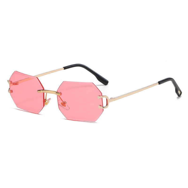 Fashion Ladies Sunglasses Rimless Octagon UV400 Frameless Gold Metal Rectangle Polygon Glasses for Men
