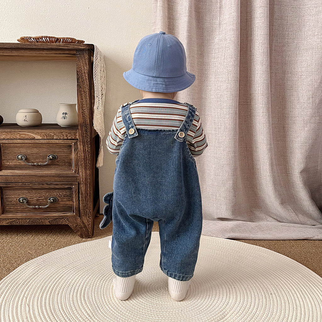 Cute Dinosaur Overalls Set for Toddlers, Cartoon Stylish Two-Piece Outfit for Boys and Girls, Spring and Autumn Wear