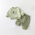 Cute Cartoon Stripe Hoodie Set for Boys, Casual Spring and Autumn Outfit, Two-Piece Suit for Toddlers and Preschool Kids