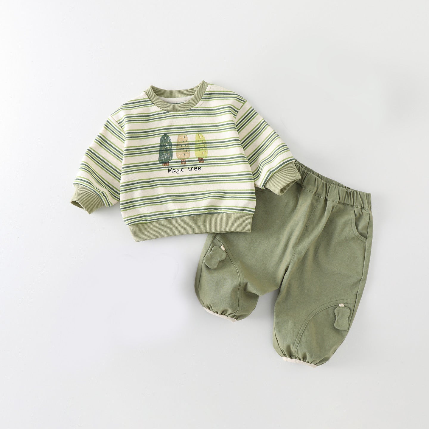 Cute Cartoon Stripe Hoodie Set for Boys, Casual Spring and Autumn Outfit, Two-Piece Suit for Toddlers and Preschool Kids