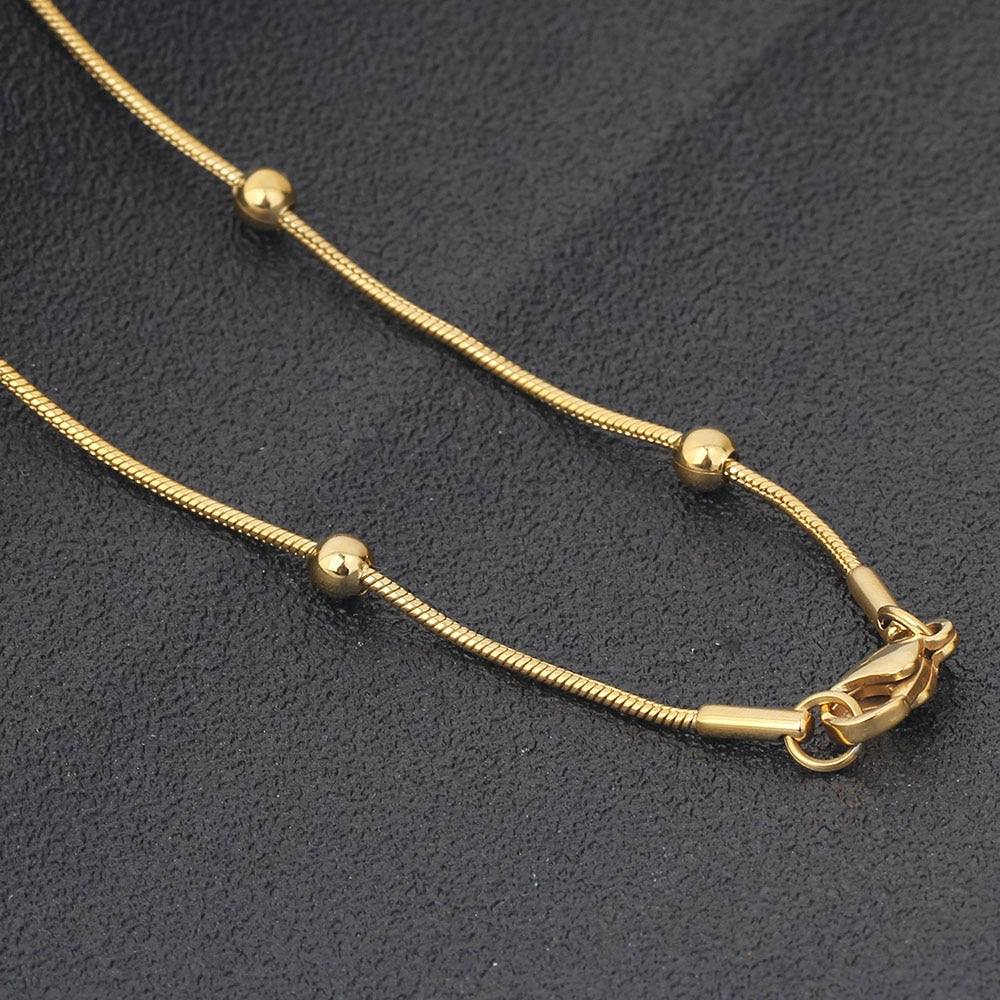Stainless Steel Gold-color Round Ball Pendant Necklace Link Chain Necklace Fashion Jewelry For Women or Men