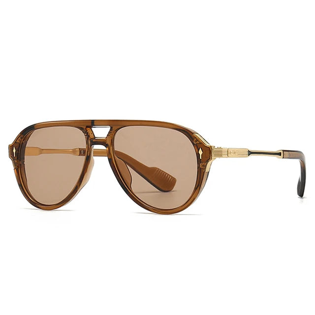 Retro Double Bridges Pilot Men Sunglasses Fashion Brand Designer Shades  Trending Rivets Women Luxury Sun Glasses