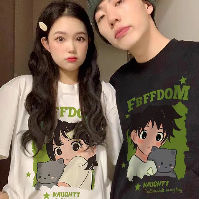 Casual Couple Matching Outfits Summer Fashion Set Short Sleeve T-Shirt for Men and Women
