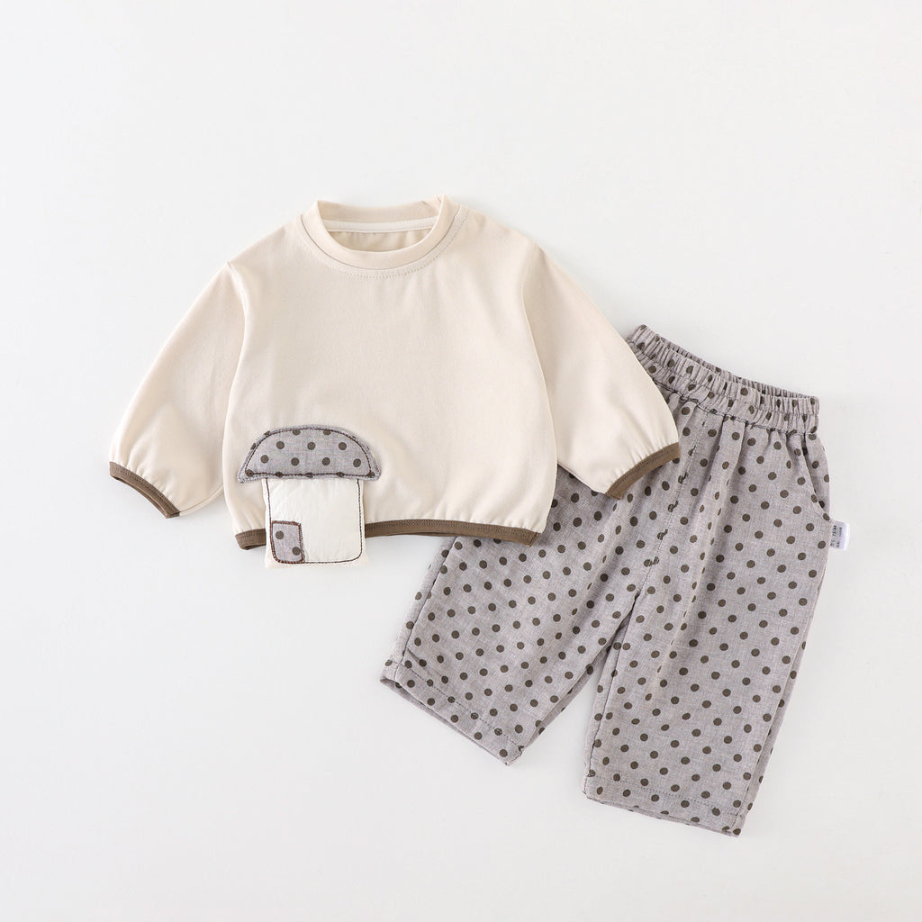 Cute Mushroom Long Sleeve Top for GirlsChildren's Outfit, A-Class New Autumn Fashion Set